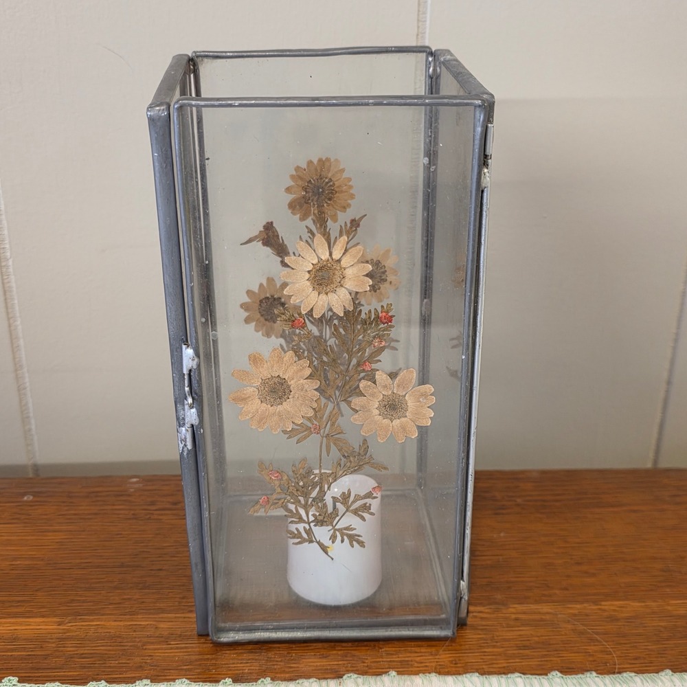 Vintage‎ International Silver Co Pressed Dried Flower Glass Candle Holder